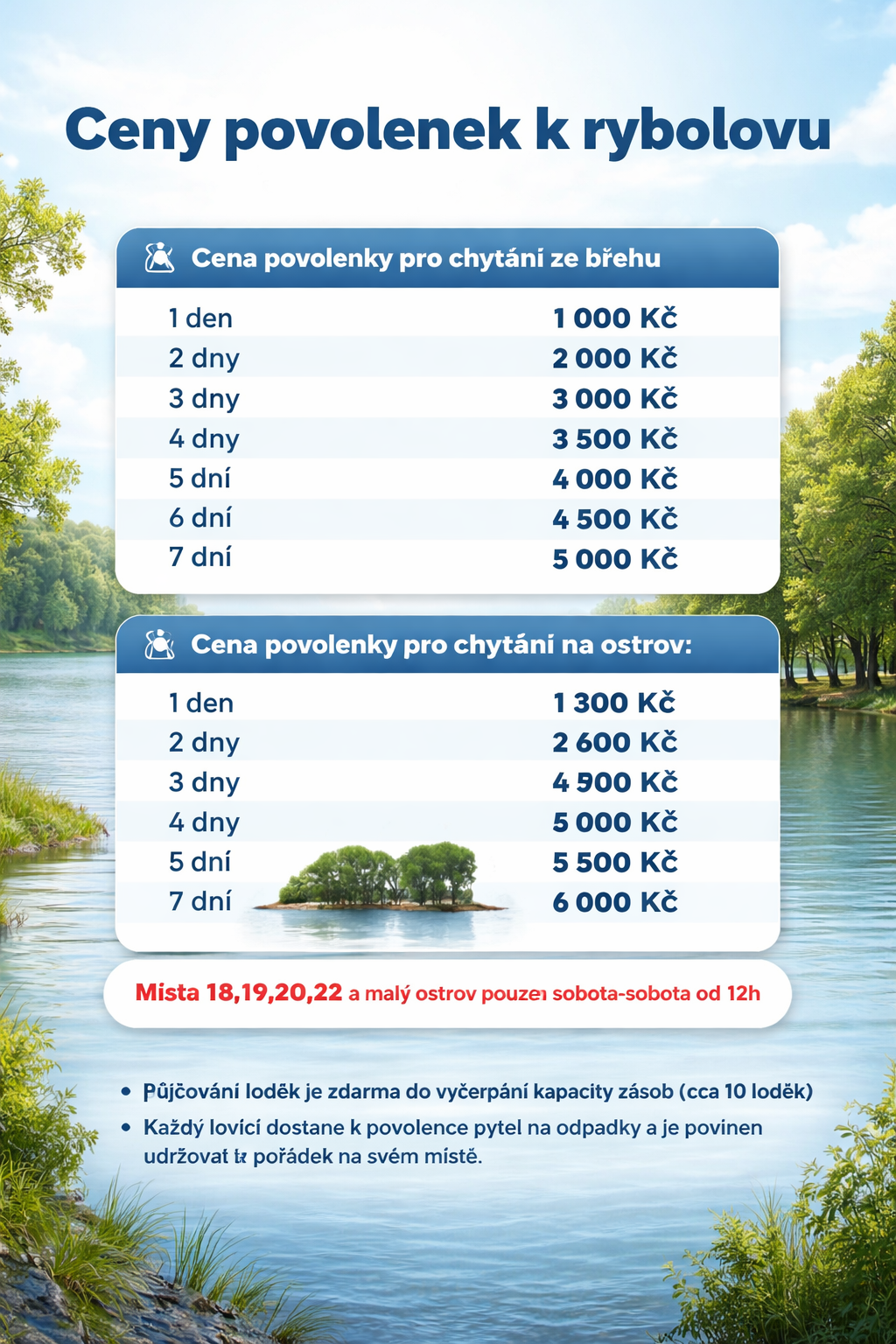 Ceník rybářského areálu Toušeň