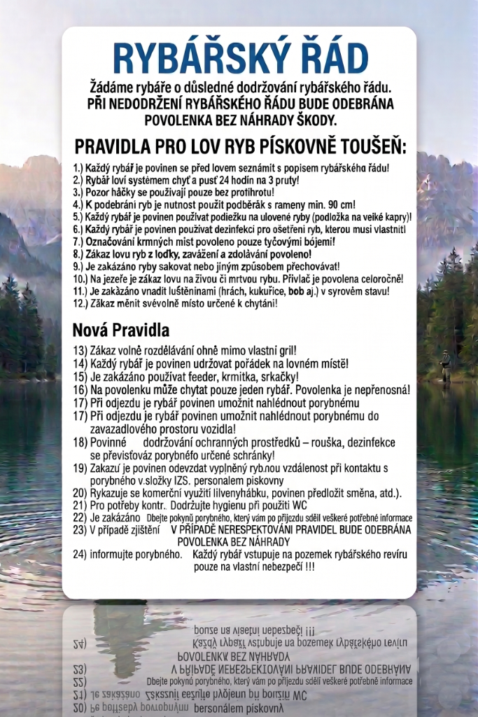 Rybářský řád areálu Toušeň